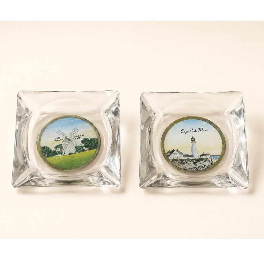 Vintage Cape Cod Mass Souvenir Ashtrays Set of 2 Lighthouse Oldest Windmill